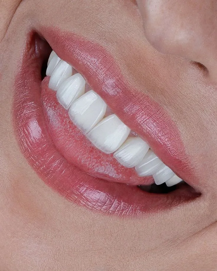 A glossy smile, close up